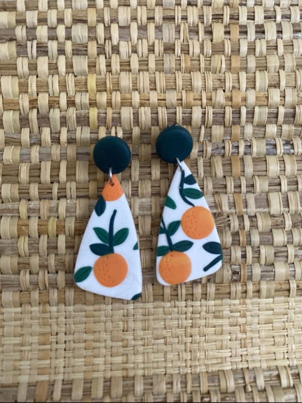 Handmade Orange Print Polymer Clay Drop Earrings